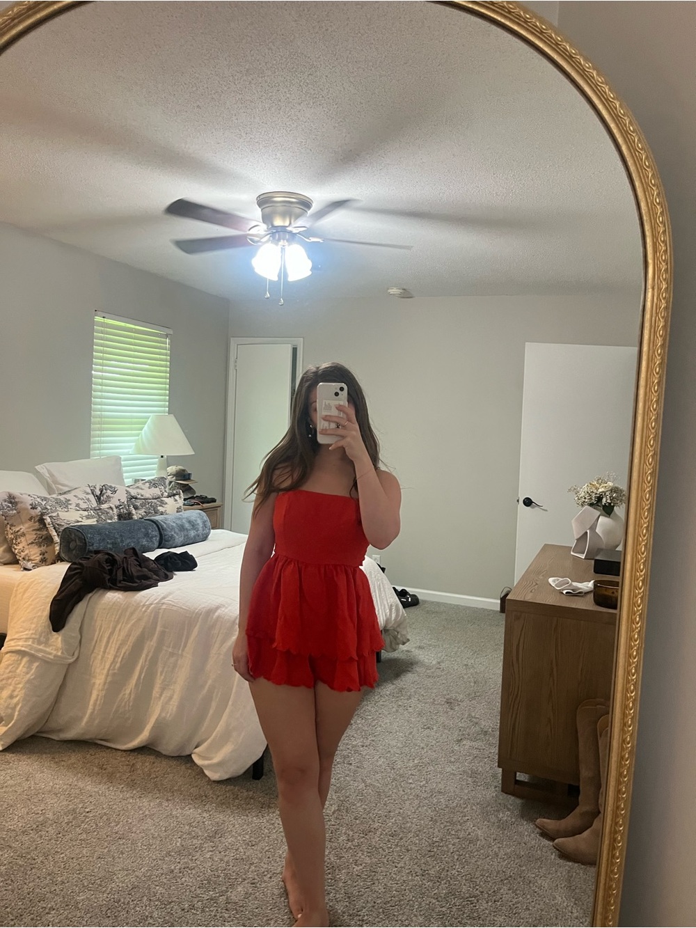 Boutique Red Romper with Ruffled Bottom - Picture 3 of 7